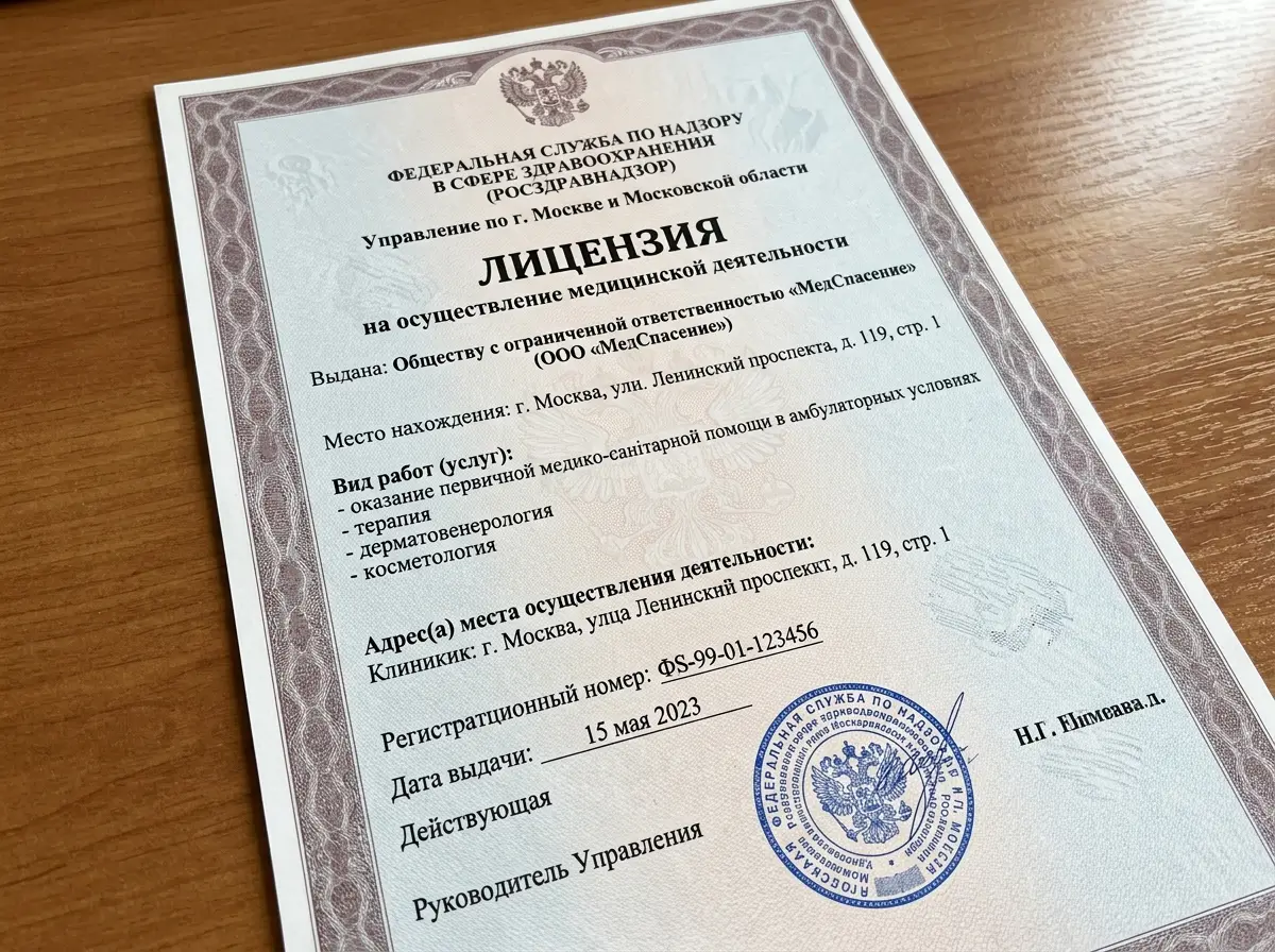 Документ лицензии Росздравнадзора на осуществление медицинской деятельности клиники МедСпасение, Москва